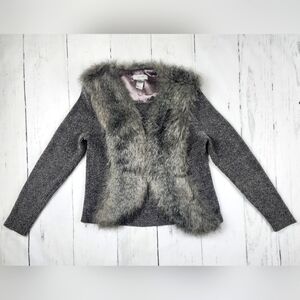 La Seine Women's Size Medium Gray Faux Fur Cardigan Sweater